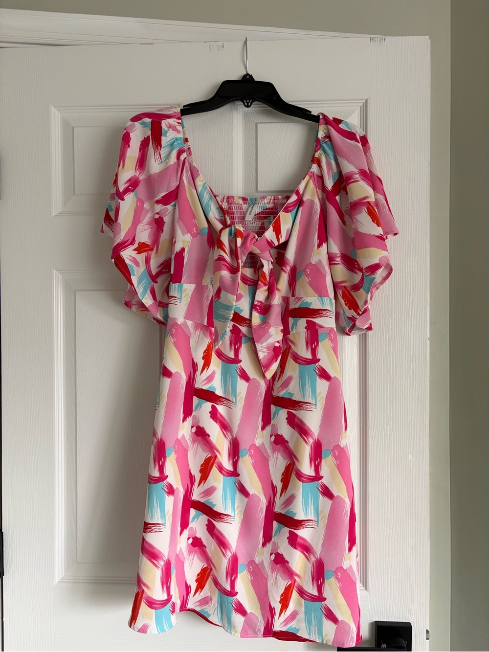 Pink Abstract Brushstroke Short-Sleeve Dress